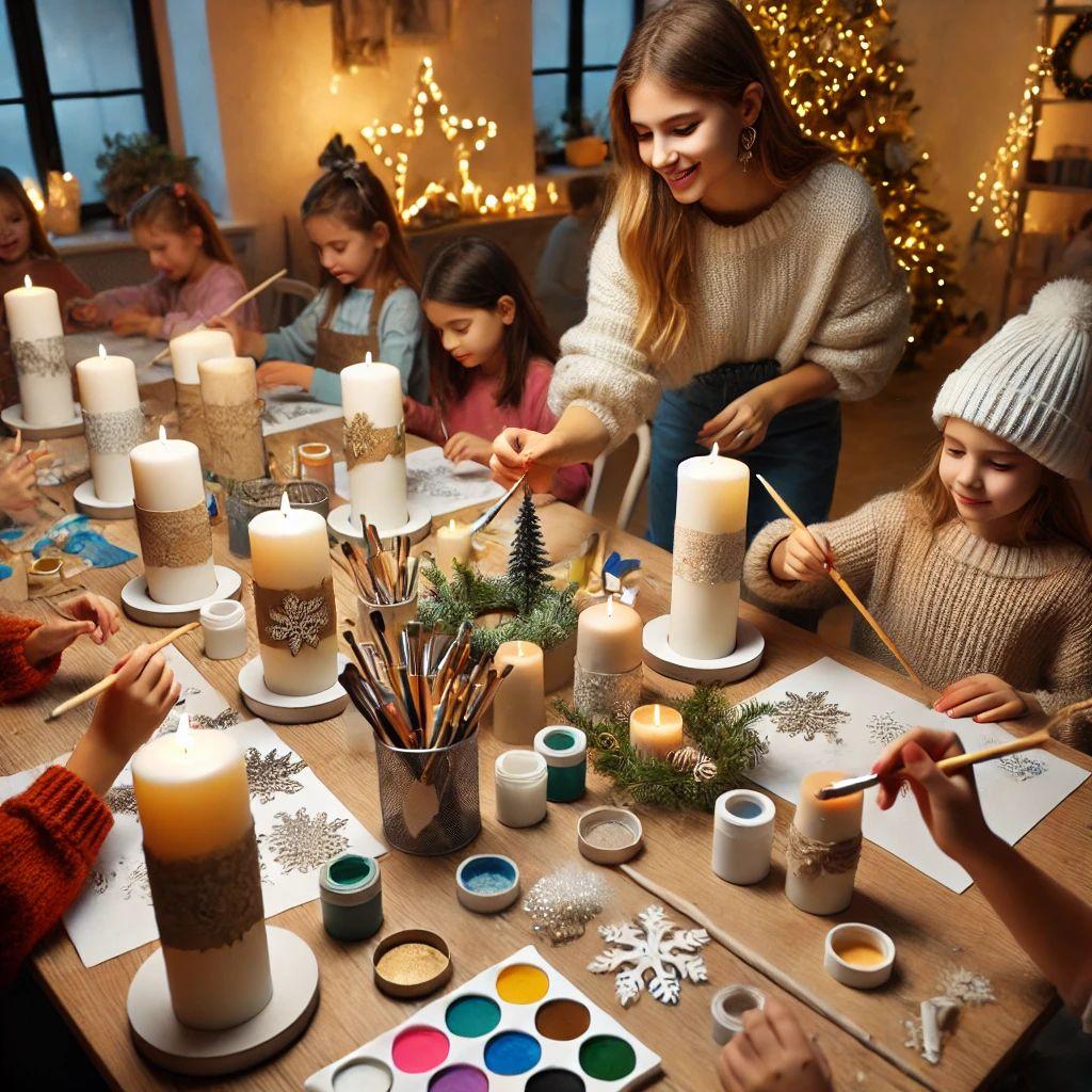 Kind verziert Weihnachtskerze
