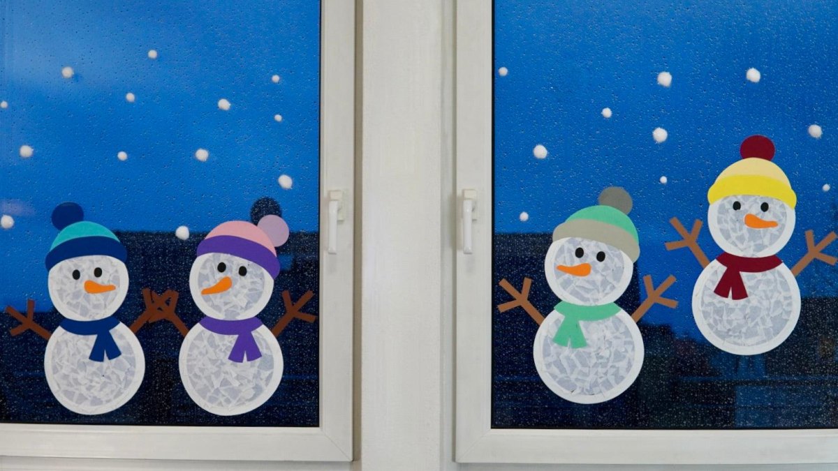Fertiges Schneemann Fensterbild