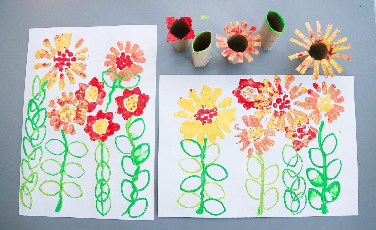 Blumenstempel mit Papprolle