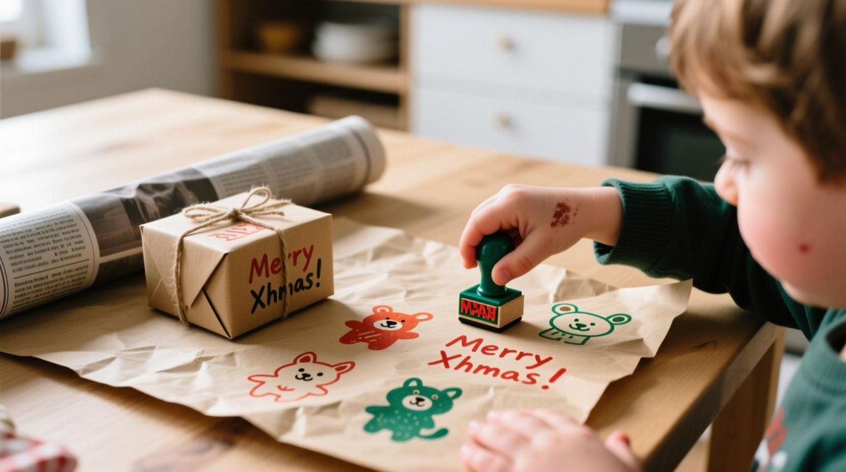 Kind gestaltet Geschenkpapier Weihnachten