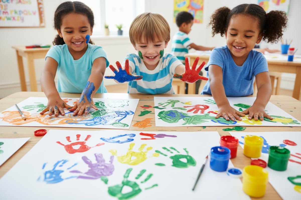 Kinder machen Handabdrücke