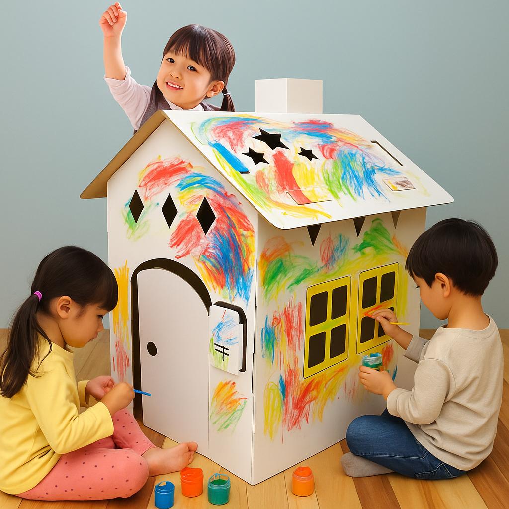 Kinder bauen Kartonhaus