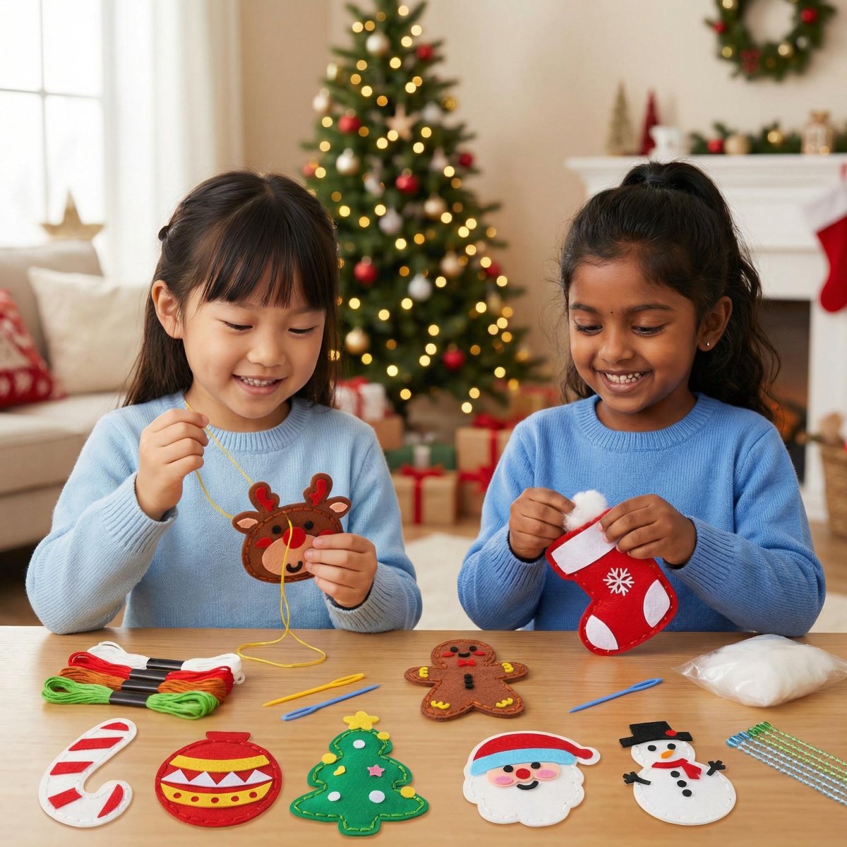 Kinder basteln Filzfiguren Weihnachten