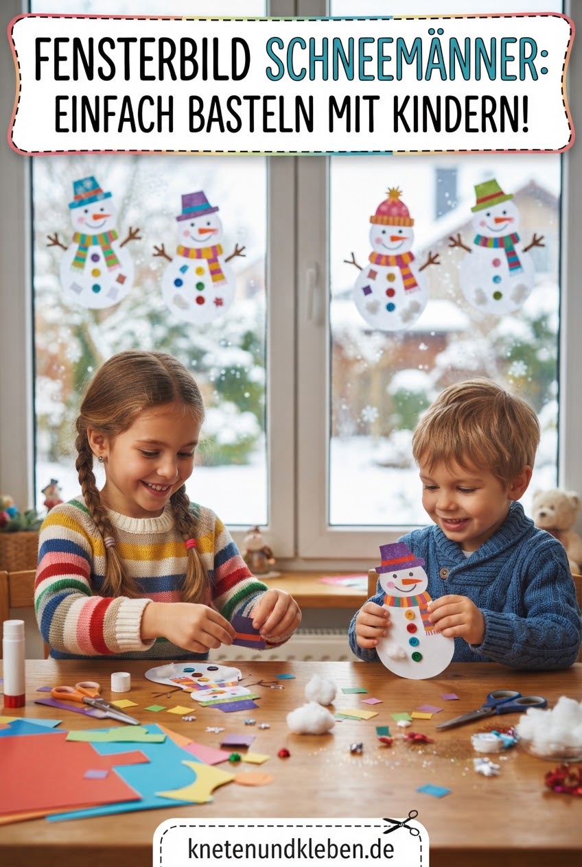 Fensterbild Schneemänner: Einfach basteln mit Kindern!