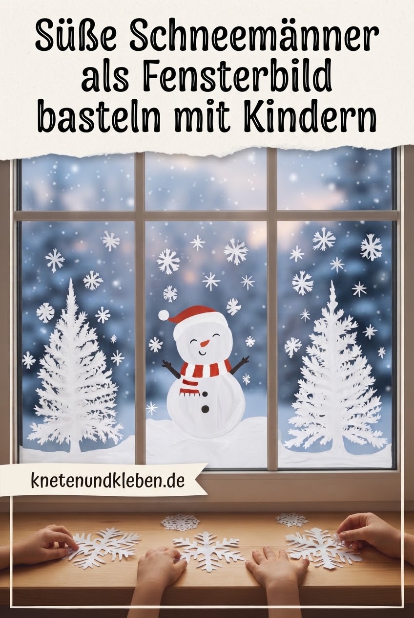 Süße Schneemänner als Fensterbild basteln mit Kindern