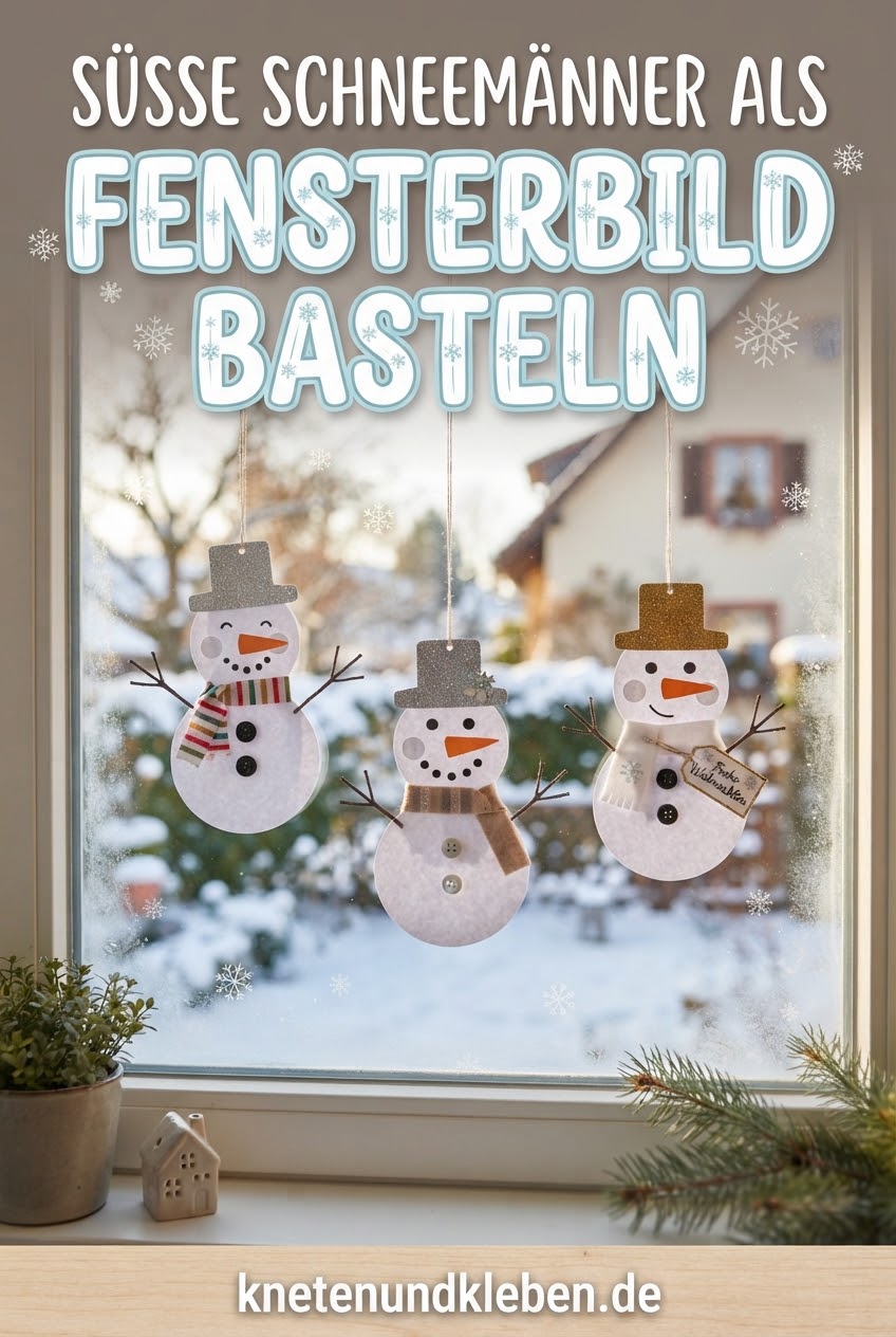 Süße Schneemänner als Fensterbild basteln