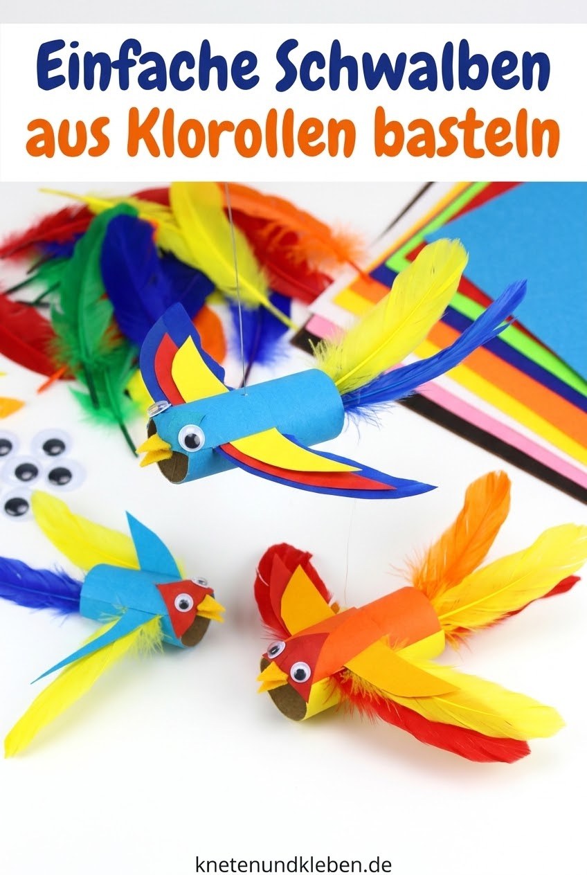 Einfache Schwalben aus Klorollen basteln