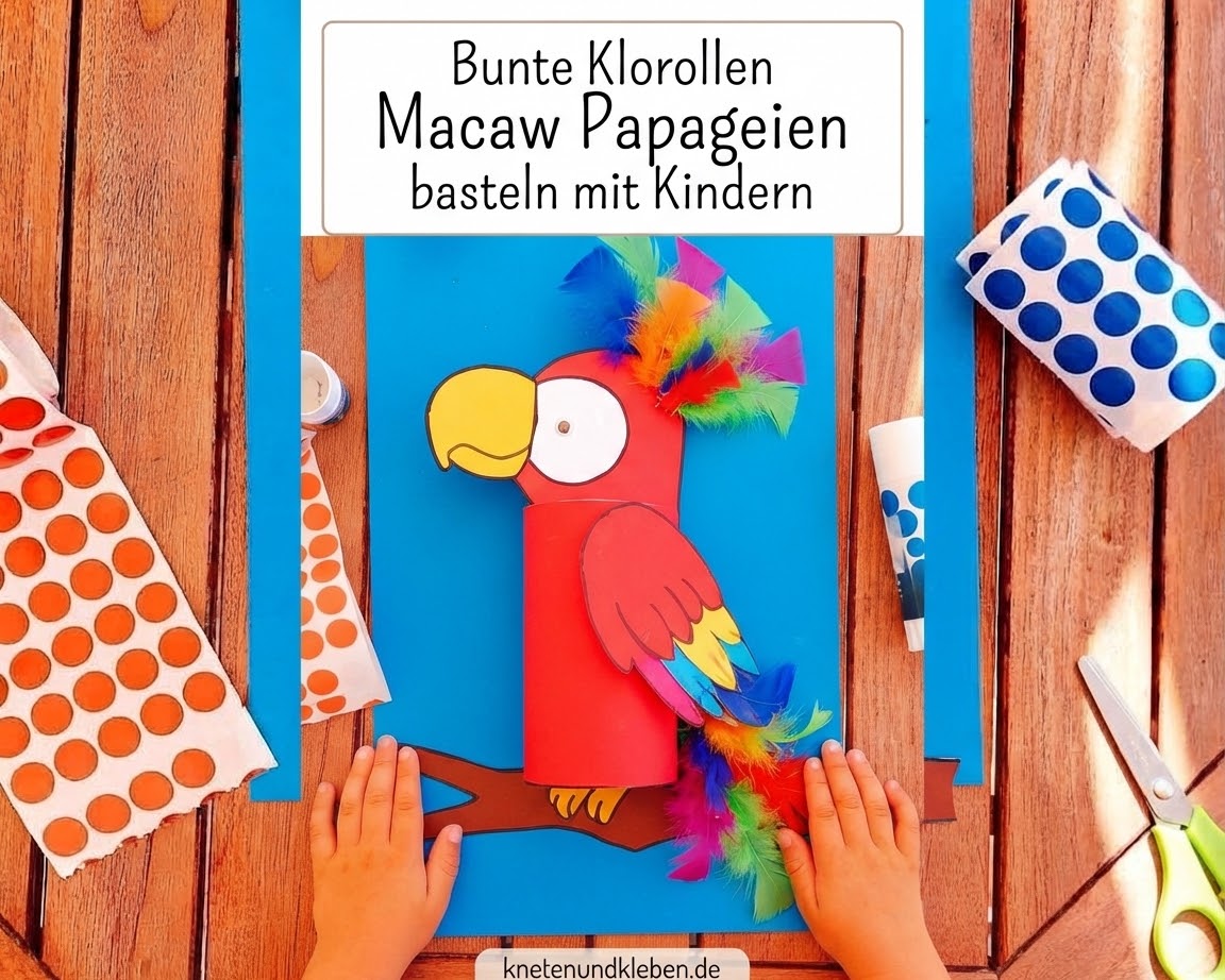 Bunte Klorollen Macaw Papageien basteln mit Kindern