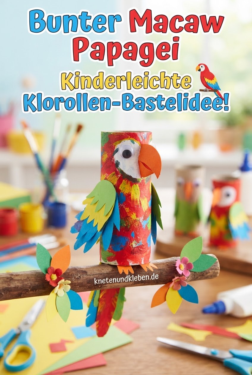 Bunter Macaw Papagei: Kinderleichte Klorollen-Bastelidee!