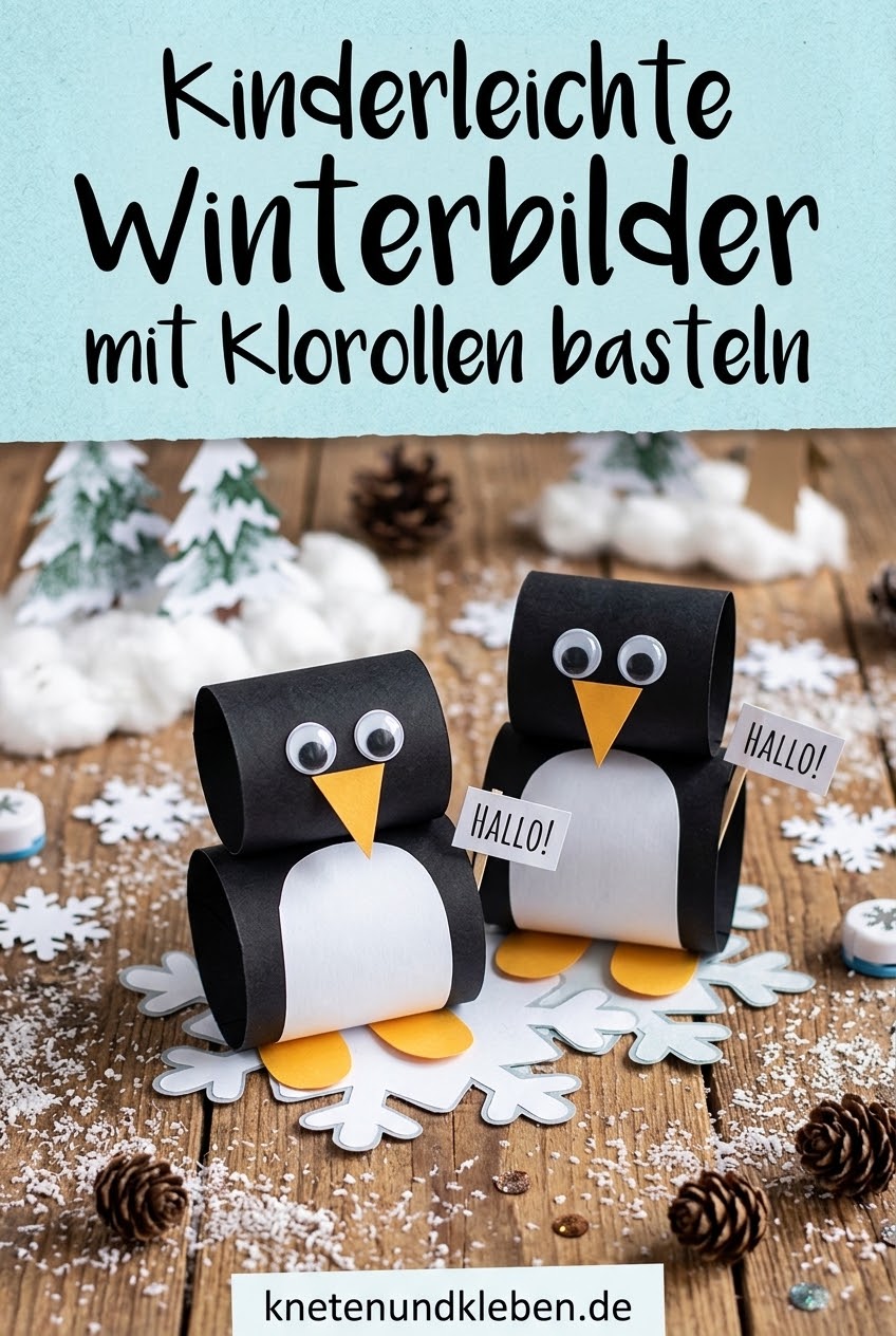Kinderleichte Winterbilder mit Klorollen basteln