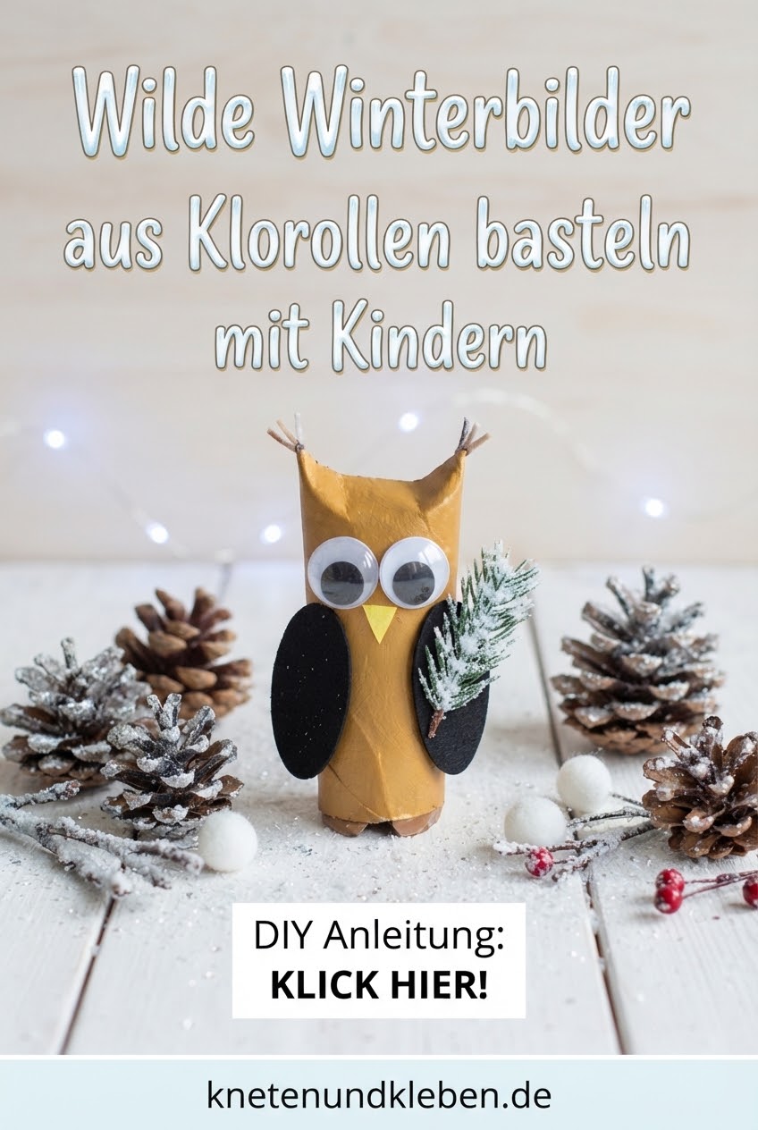 Wilde Winterbilder aus Klorollen basteln mit Kindern