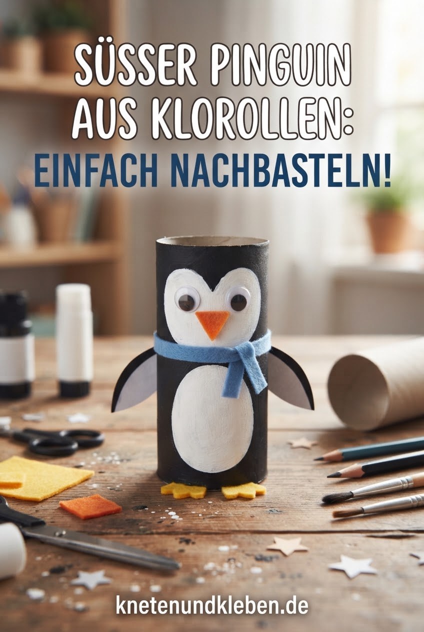 Süßer Pinguin aus Klorollen: Einfach nachbasteln!