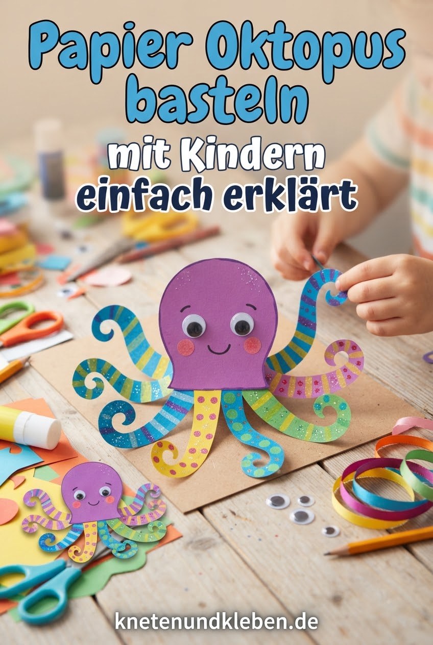 Papier Oktopus basteln mit Kindern einfach erklärt