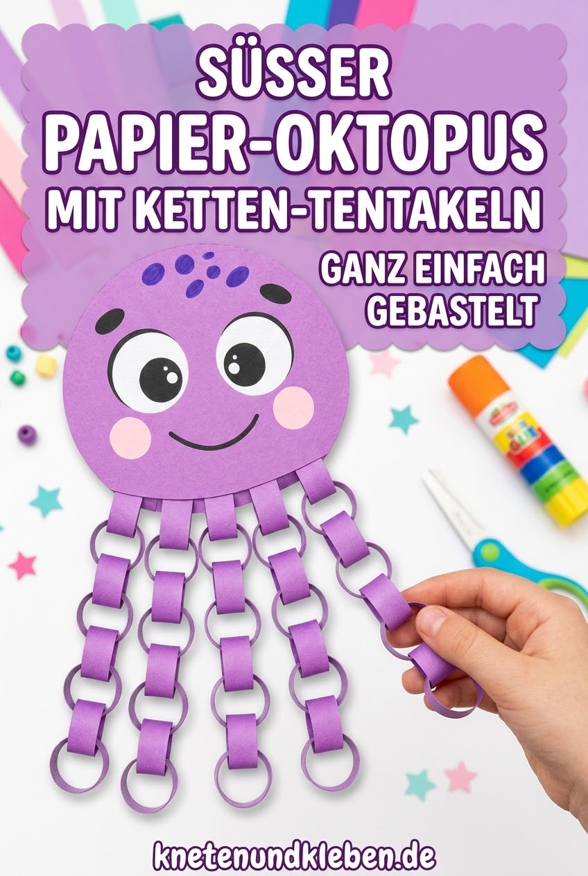 Süßer Papier-Oktopus mit Ketten-Tentakeln ganz einfach gebastelt