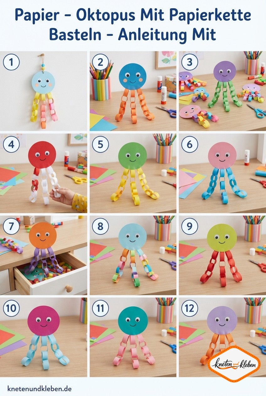 Papier - Oktopus Mit Papierkette Basteln - Anleitung Mit