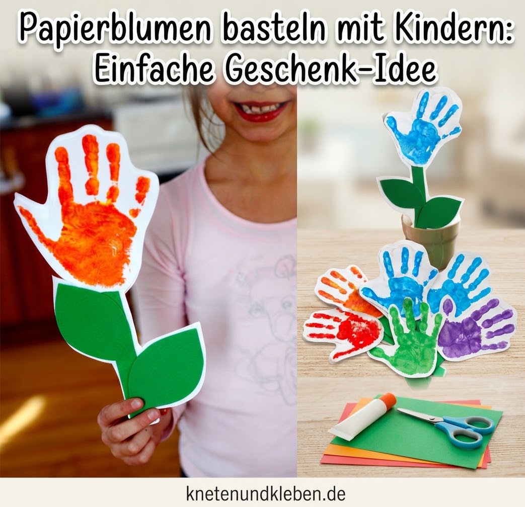 Papierblumen basteln mit Kindern: Einfache Geschenk-Idee