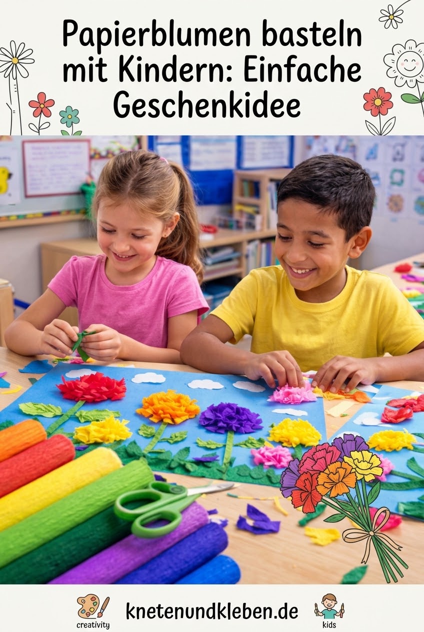 Papierblumen basteln mit Kindern: Einfache Geschenkidee
