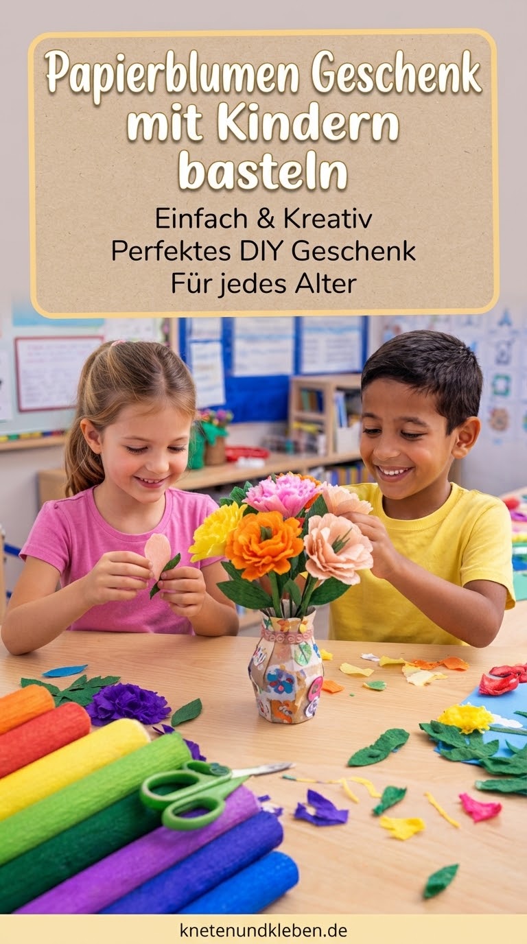 Papierblumen Geschenk mit Kindern basteln