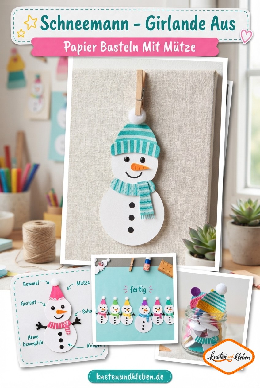 Schneemann - Girlande Aus Papier Basteln Mit Mütze