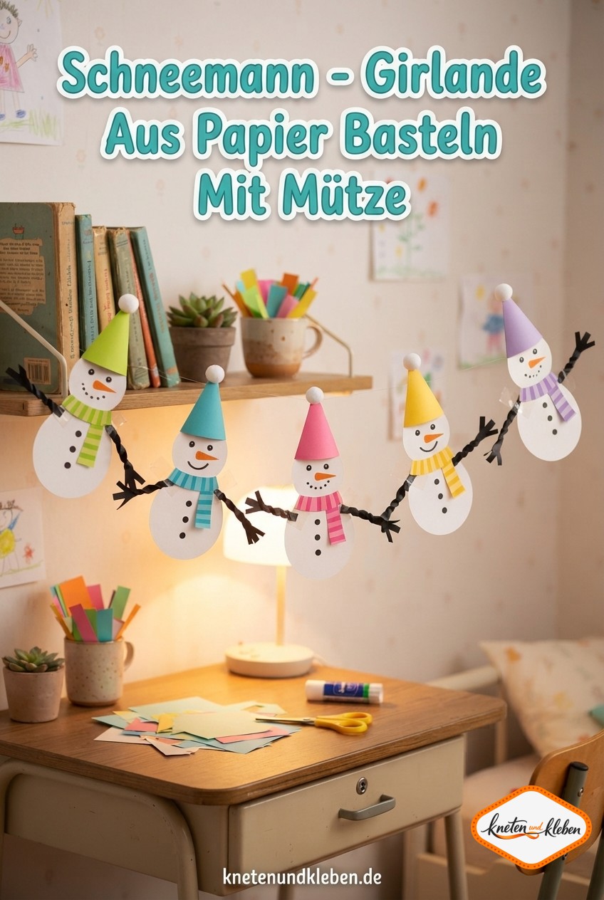 Schneemann - Girlande Aus Papier Basteln Mit Mütze