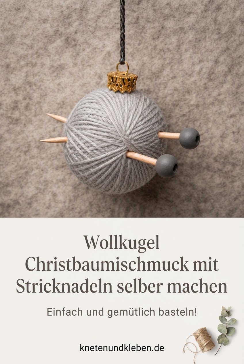 Wollkugel Christbaumschmuck mit Stricknadeln selber machen