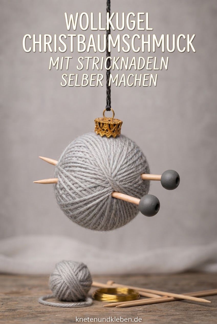 Wollkugel Christbaumschmuck mit Stricknadeln selber machen