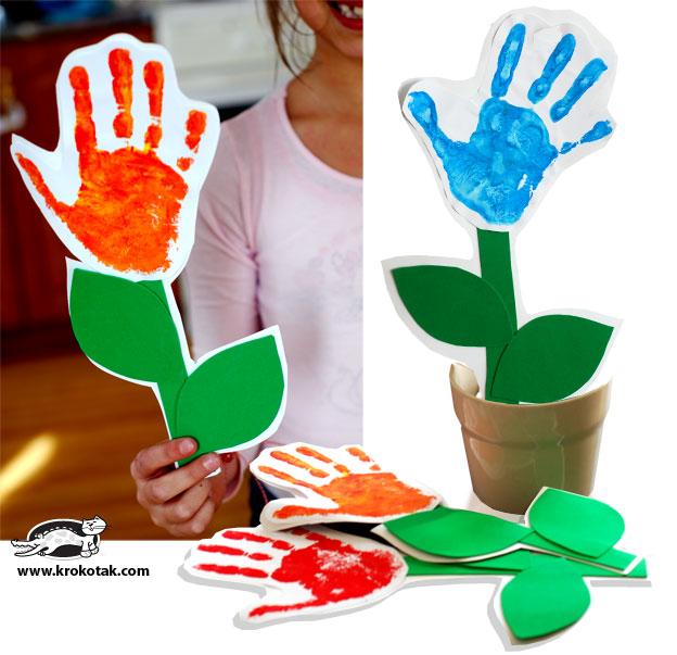 Handabdruck Papierblumen Kinder