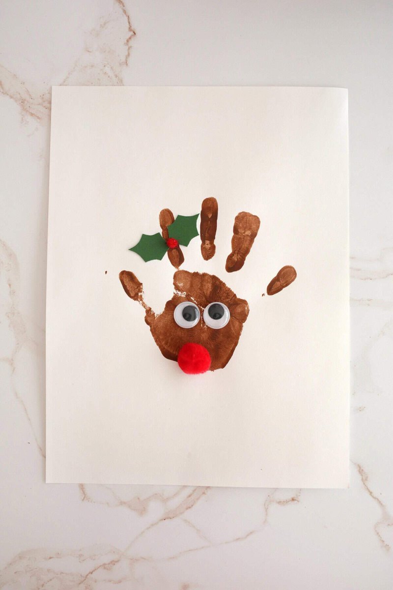 Handabdruck Rentier basteln Weihnachten