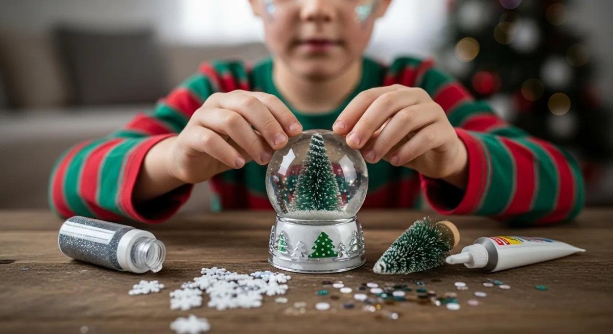 Selbstgemachte Schneekugel mit Kindern