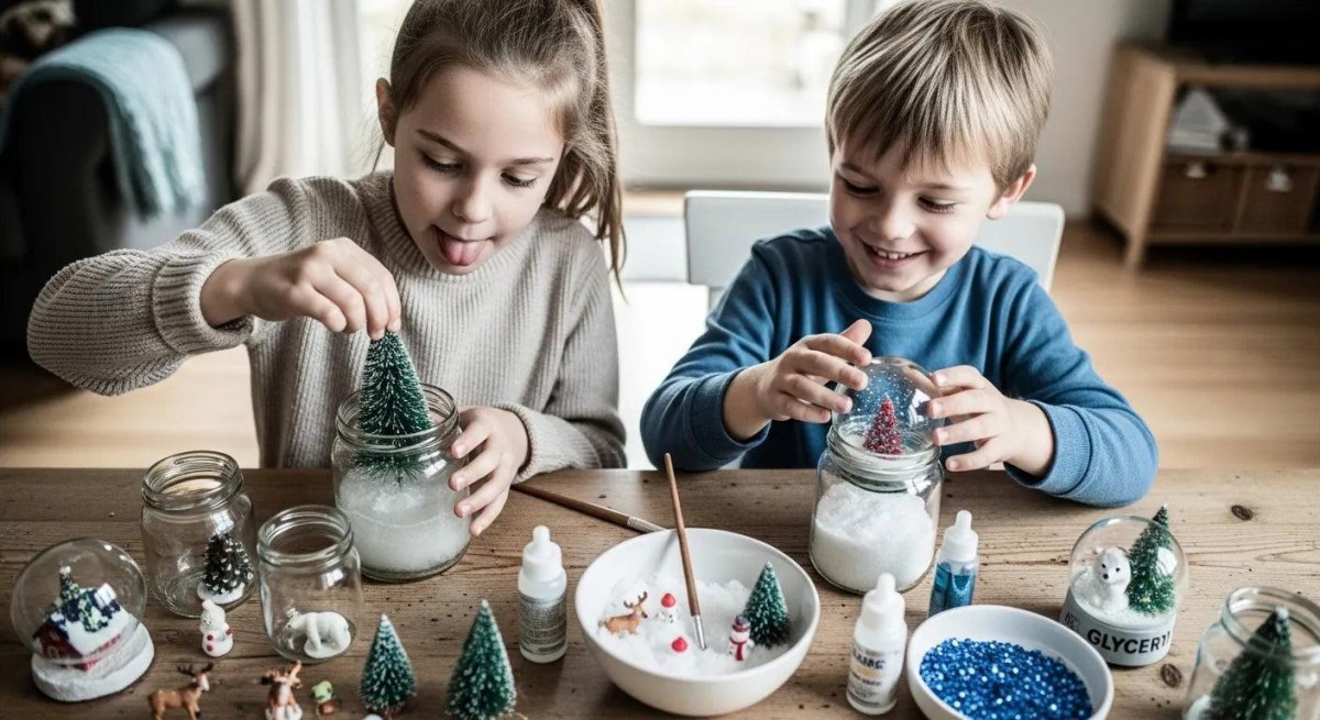 DIY Schneekugel aus Glas mit Kindern