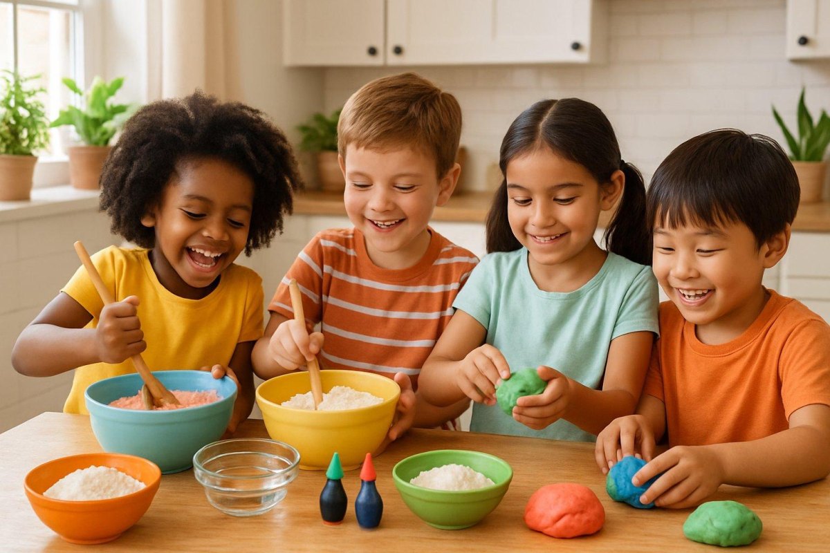 Kinder formen bunte Knete