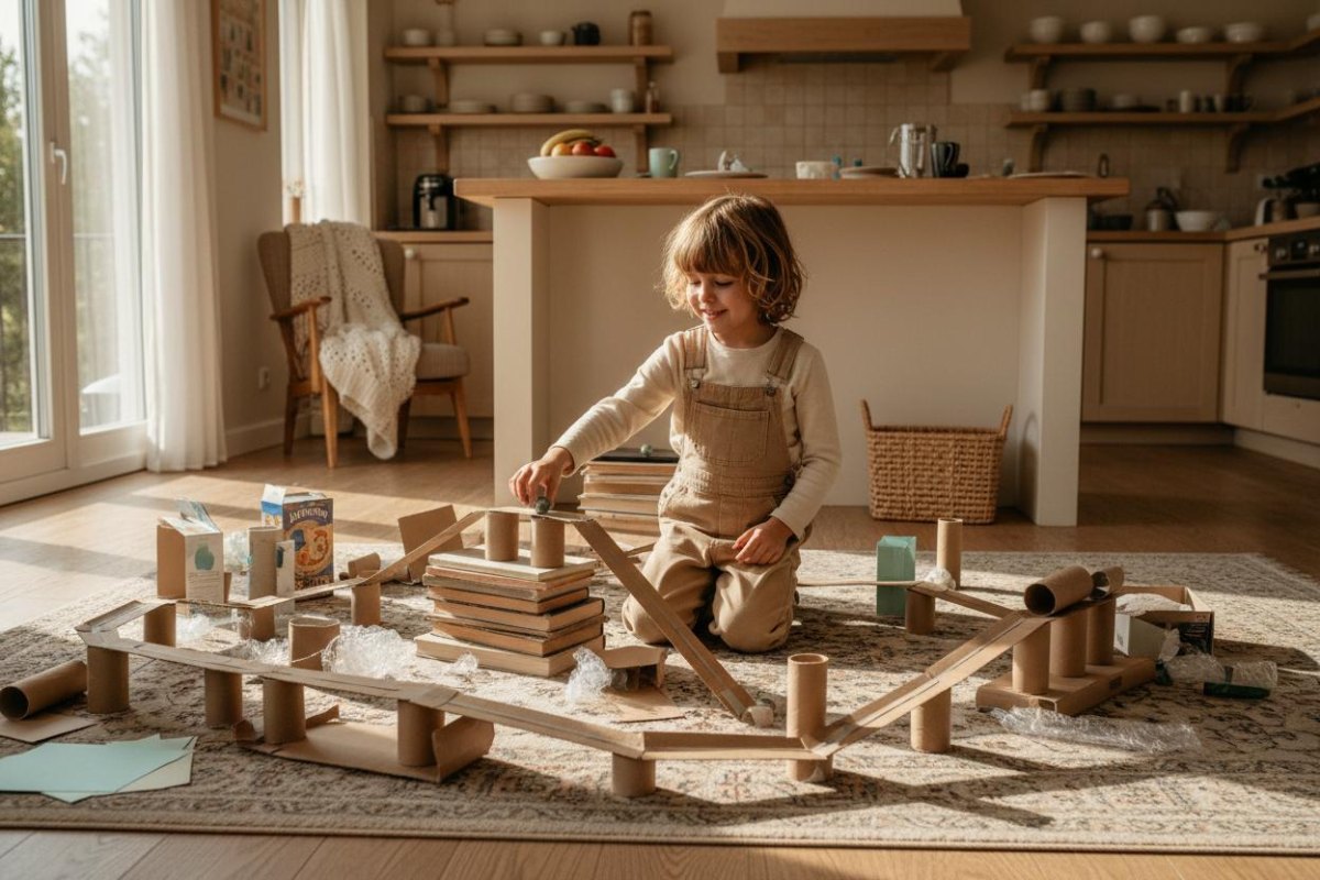 Kinder bauen Murmelbahn