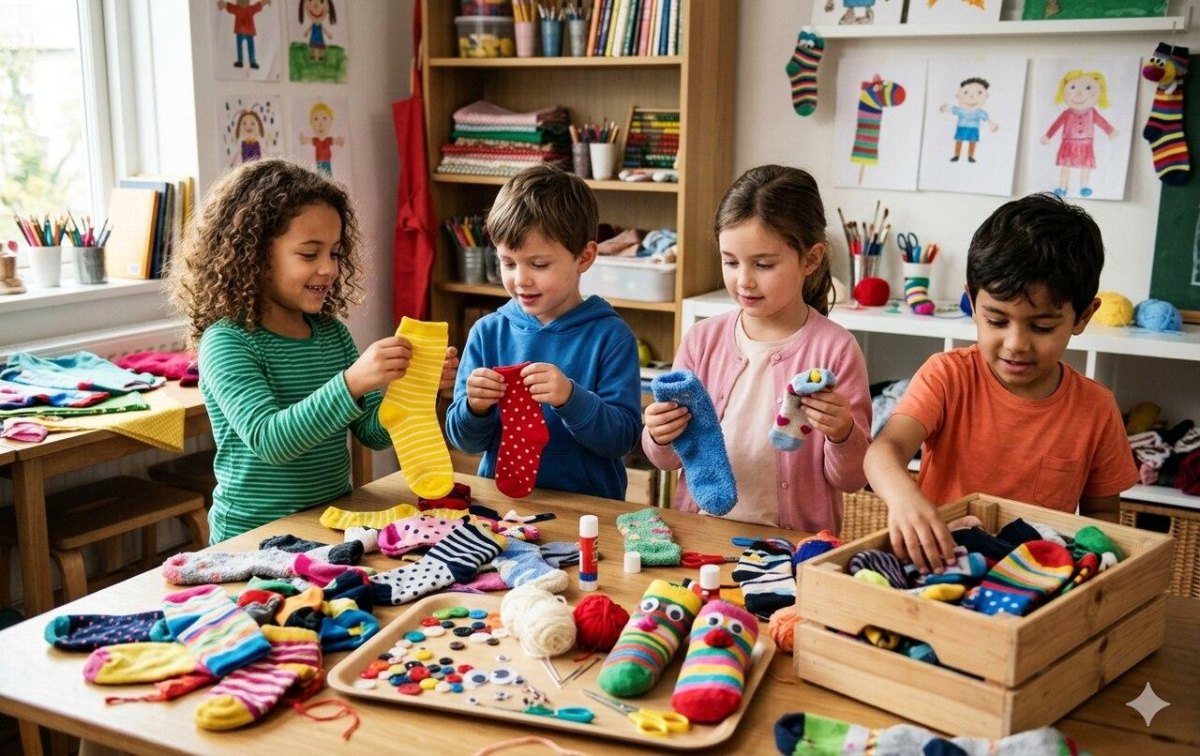 Kinder basteln Sockenpuppen