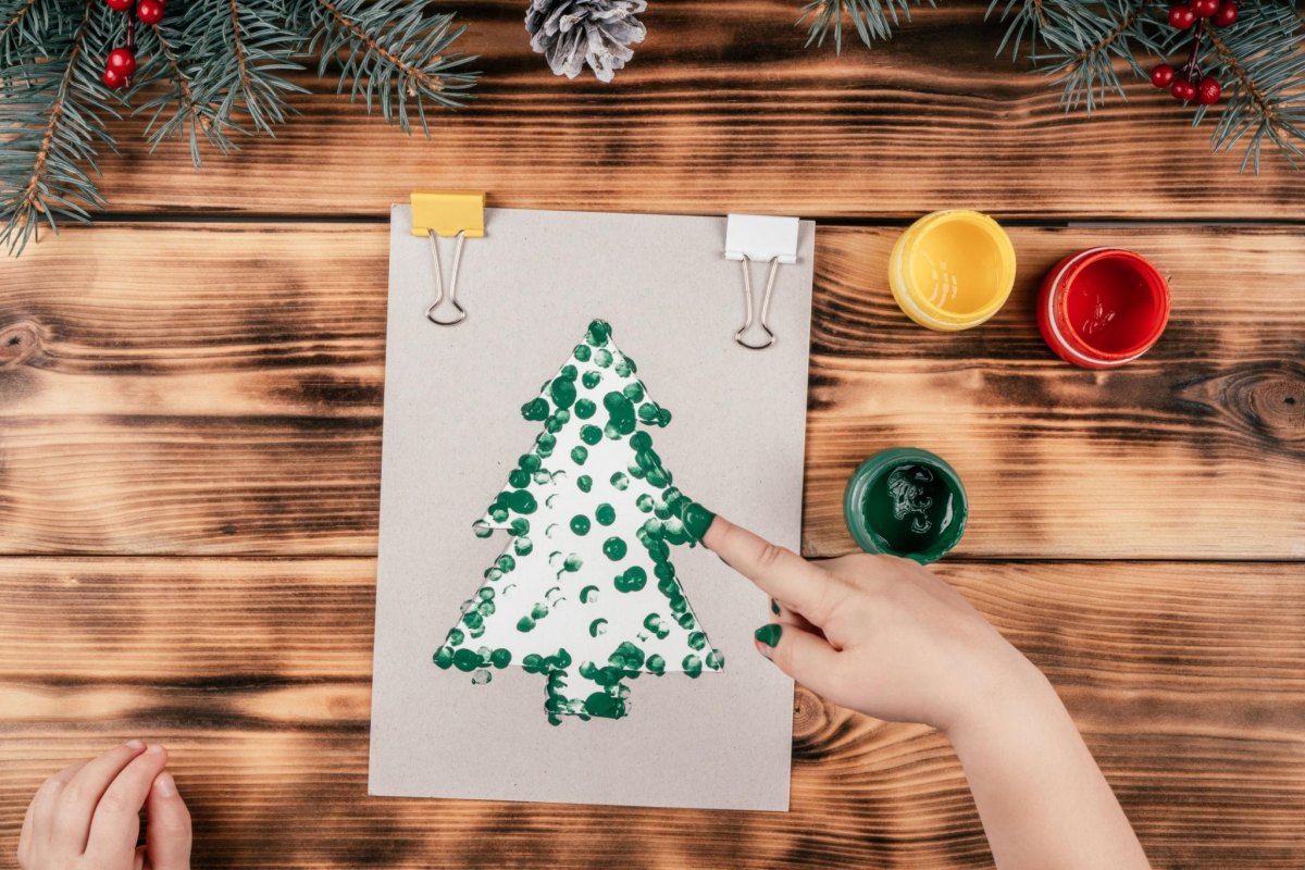 Fingerabdruck Weihnachtsbaum malen Kind